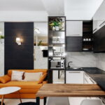 cuisine 15 m² avec un canapé design photo