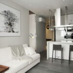 cuisine 15 m² avec décor canapé
