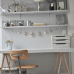 étagères au dessus de la table dans la chambre