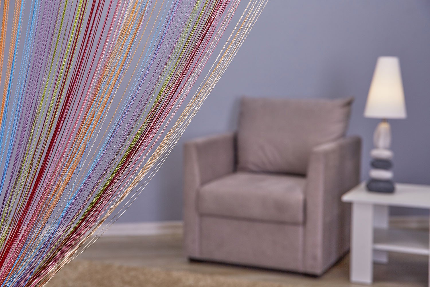 rainbow curtains in the living room