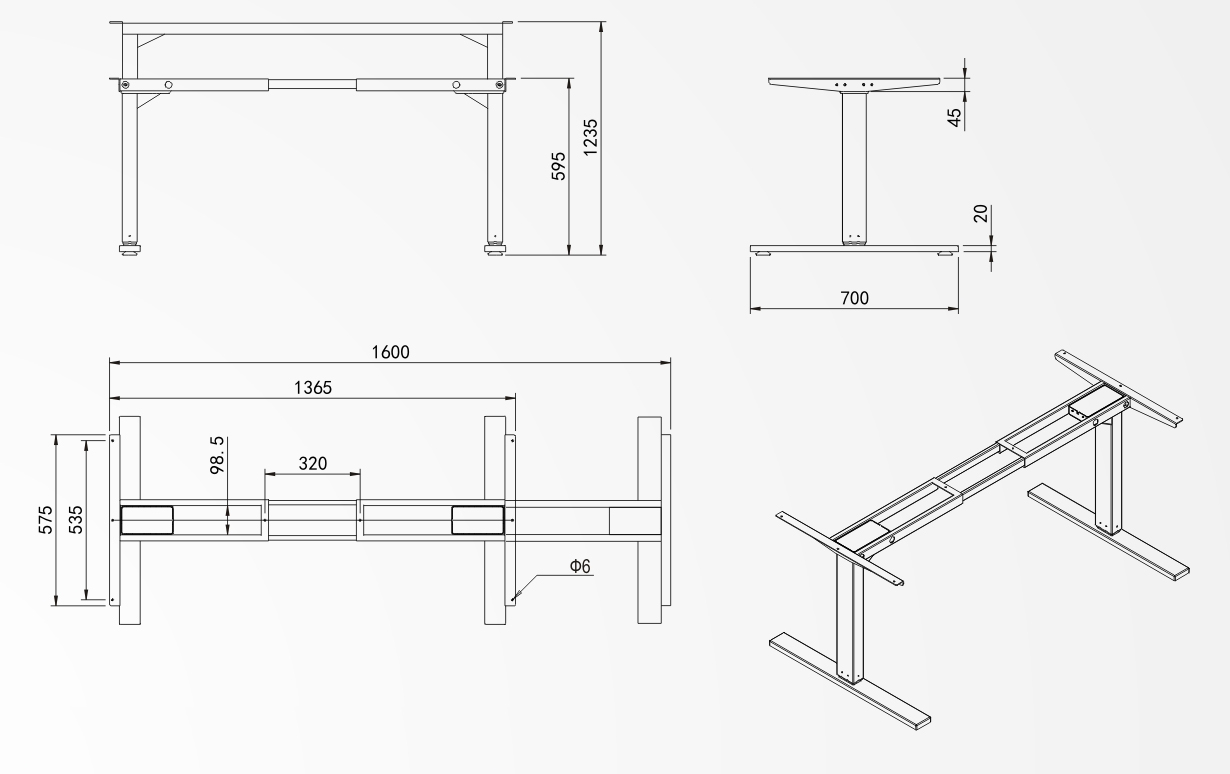 dessin de table réglable en hauteur