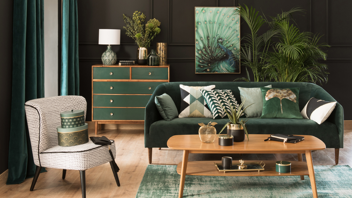 photo de l'intérieur du canapé vert foncé