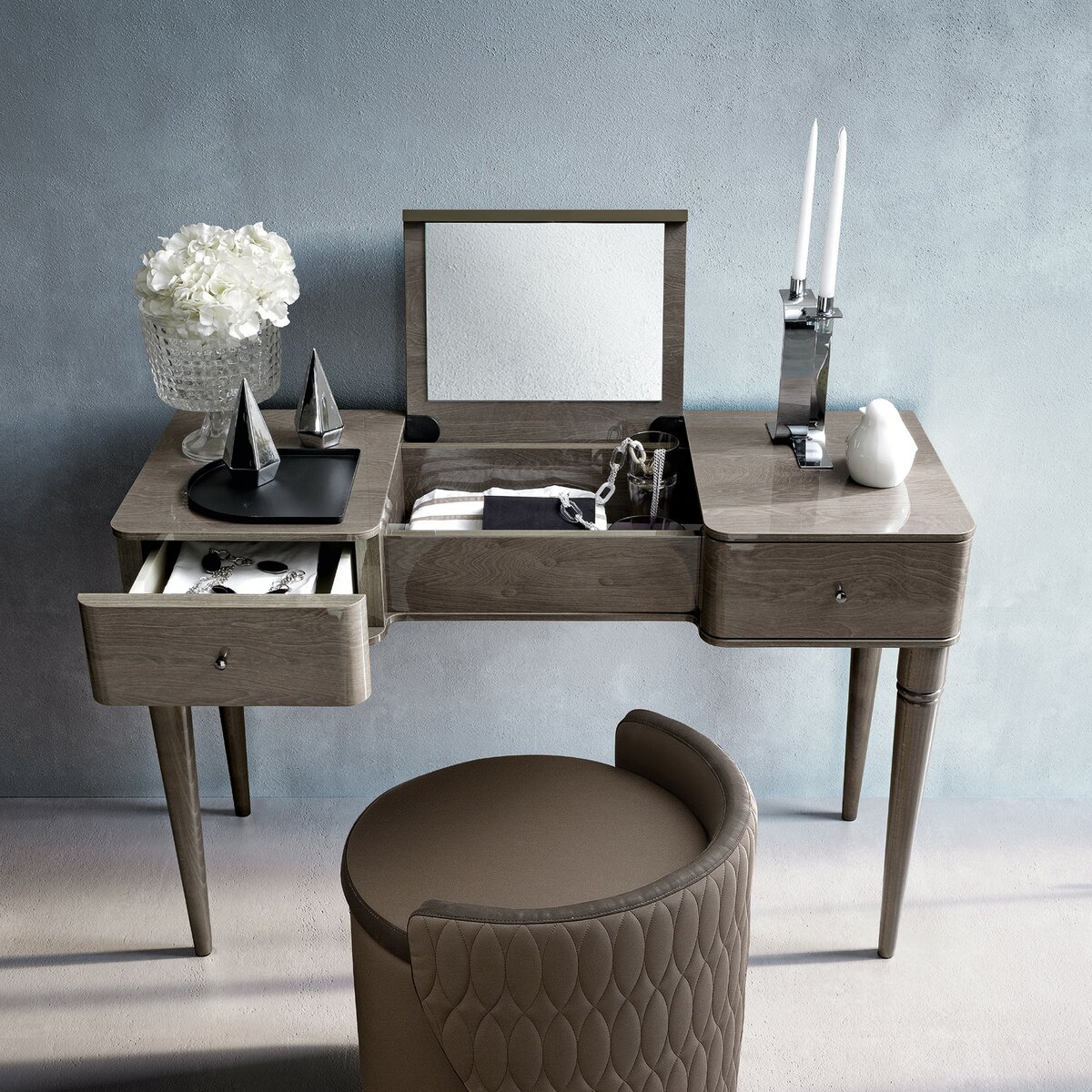 table avec miroir rabattable