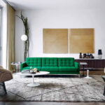 canapé vert dans l'aperçu de l'idée d'intérieur