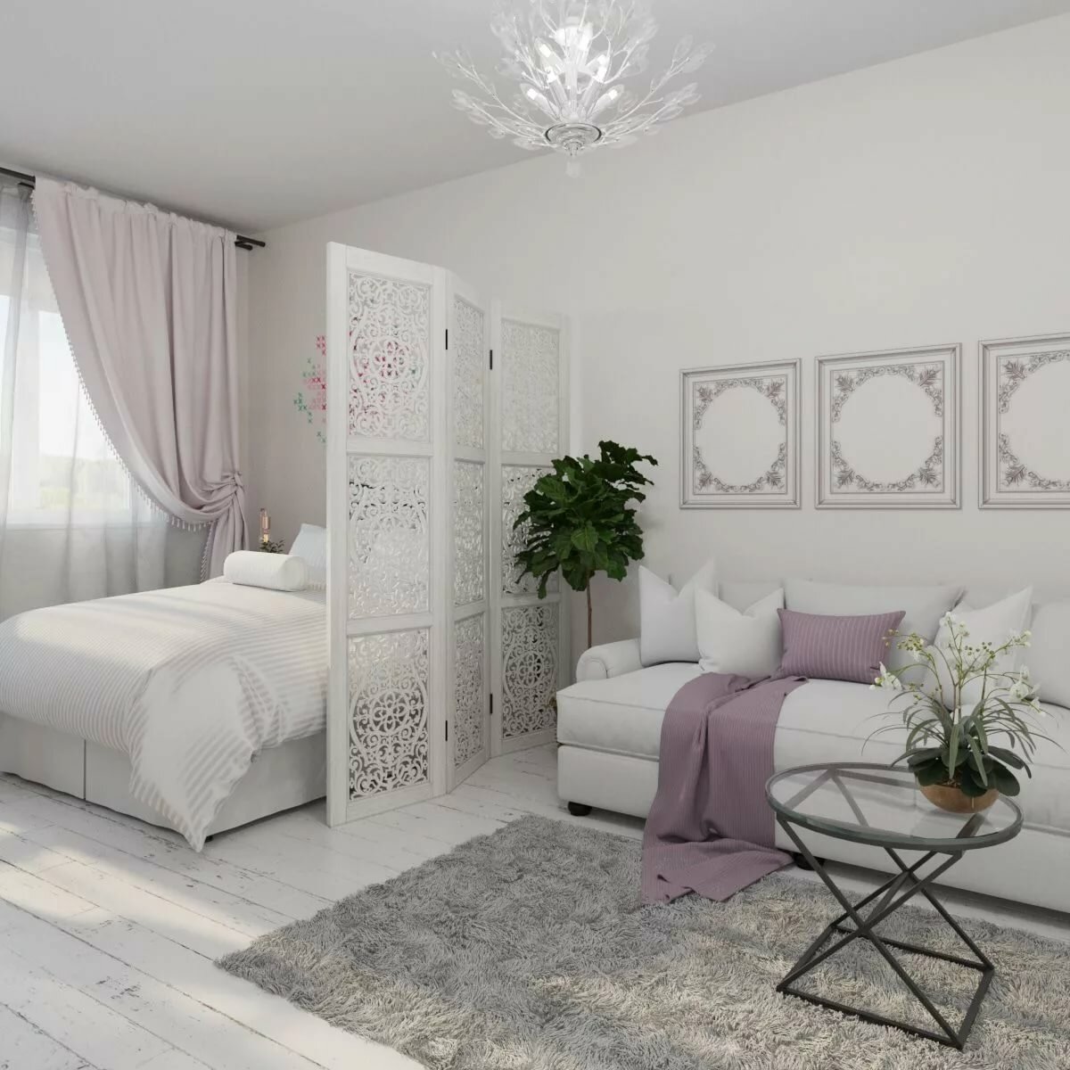 zonizzazione nella camera da letto bianca