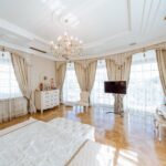 beige curtains assembled
