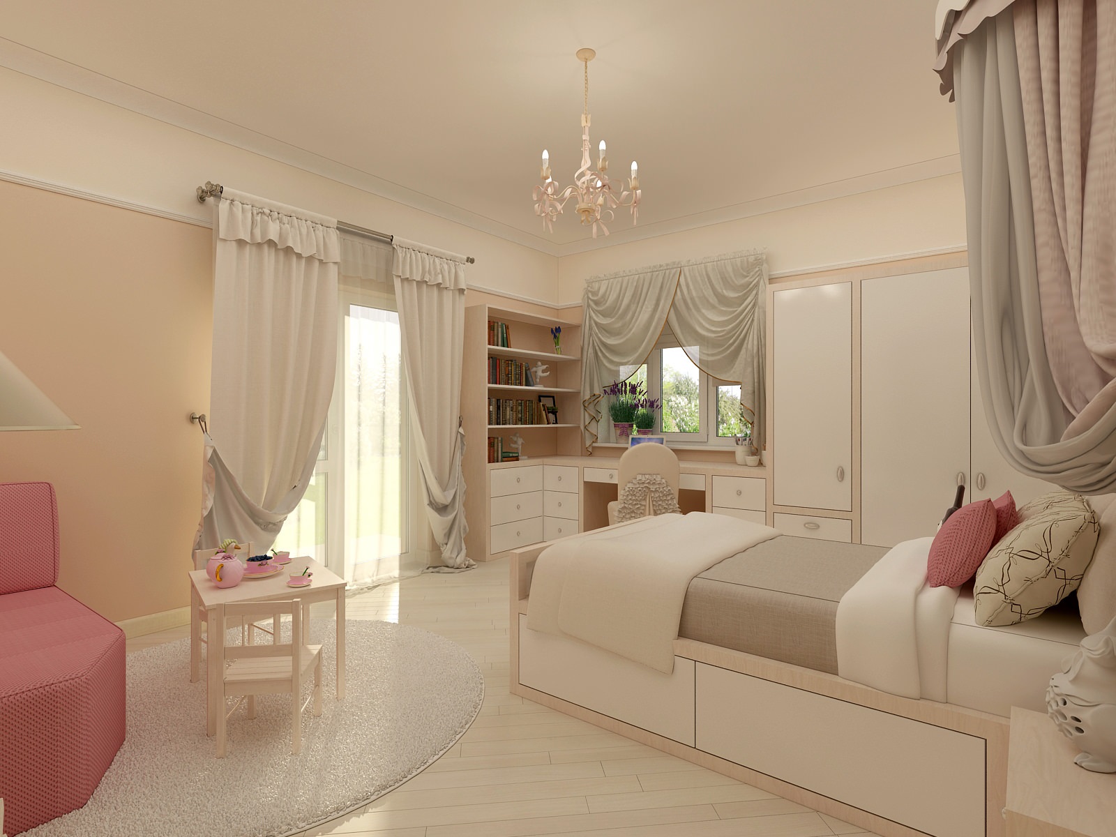 beige curtains in the nursery