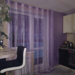 longs rideaux pour la cuisine en mousseline violette