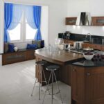 longs rideaux pour la cuisine bleu