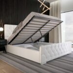 cama com desenho de fotos de ripas