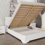 cama com desenho de fotos de ripas