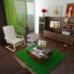 rideaux verts dans l'appartement