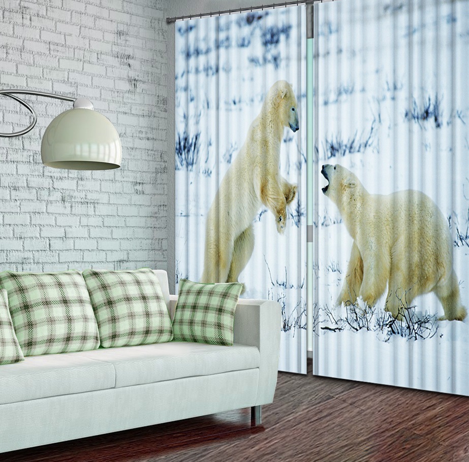 rideaux avec des ours dans le salon