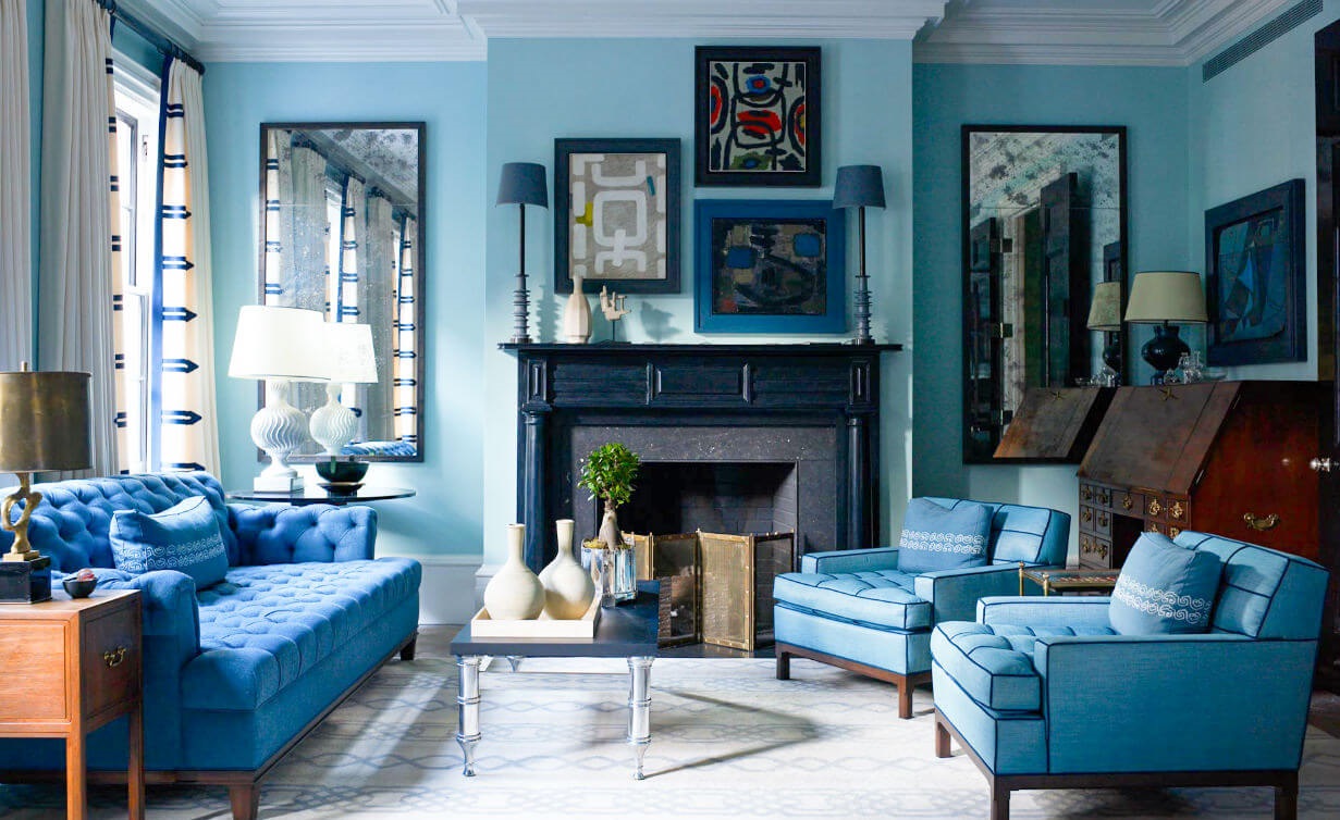 effen blauw behang