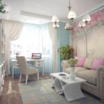 gordijnen roze tot blauw behang