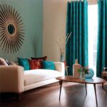 mint gordijnen voor blauw behang