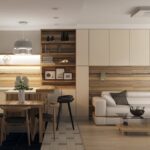 rideaux dans la cuisine-salon en bois