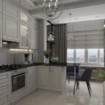 rideaux dans la cuisine-salon gris romain