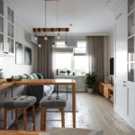 rideaux dans le loft cuisine-salon