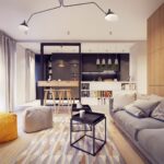 rideaux dans la cuisine-salon high-tech