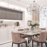 rideaux dans la cuisine-salon beige long