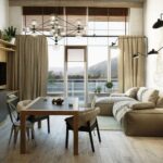 rideaux dans la cuisine-salon beige