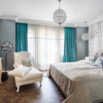 türkisfarbene Meeresvorhänge im Schlafzimmer