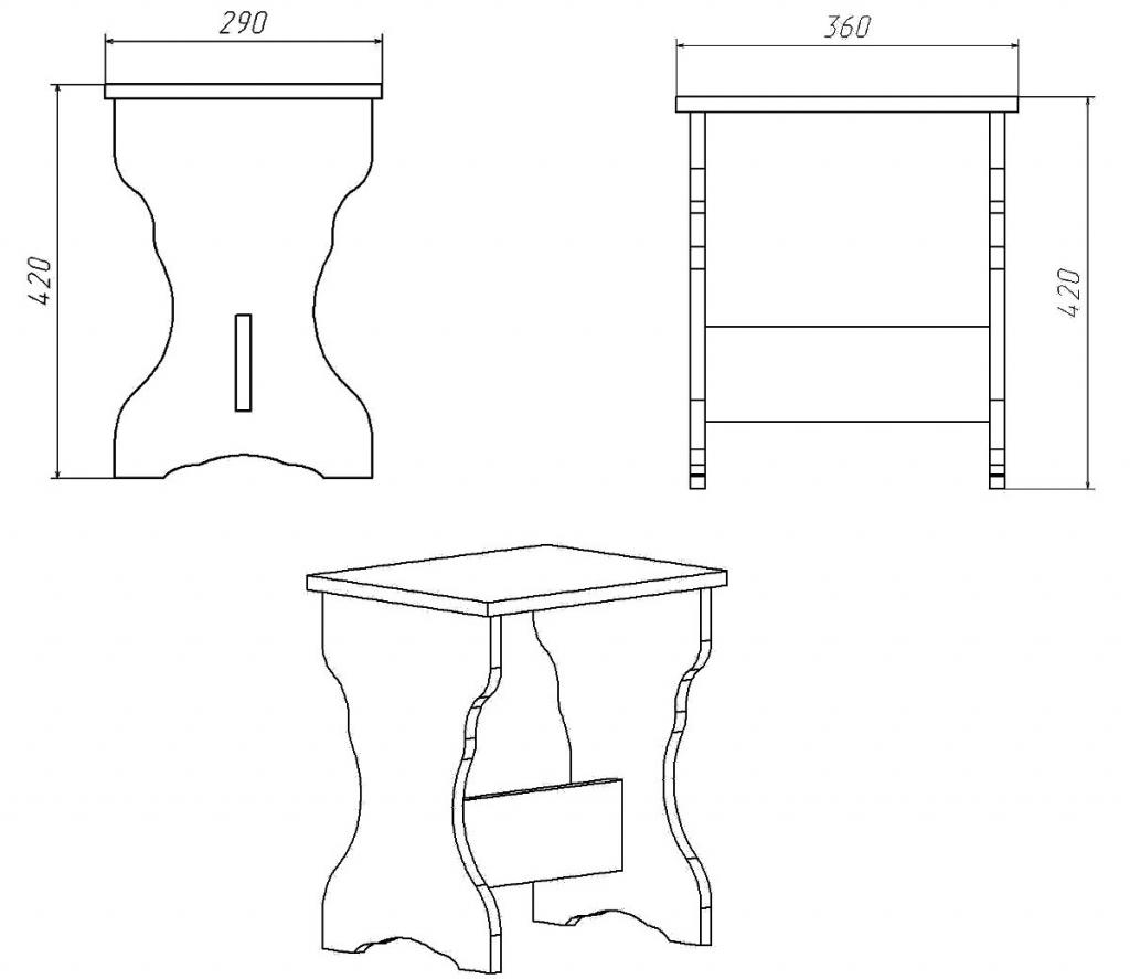 dibujo de un taburete de madera contrachapada
