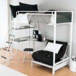 cama alta com ideias de design de mesa de trabalho