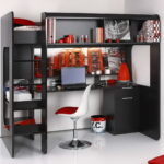 cama alta com ideias para interiores de mesa de trabalho