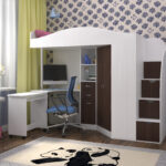 cama alta com área de trabalho e guarda-roupa