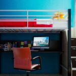 cama alta com decoração fotográfica na área de trabalho