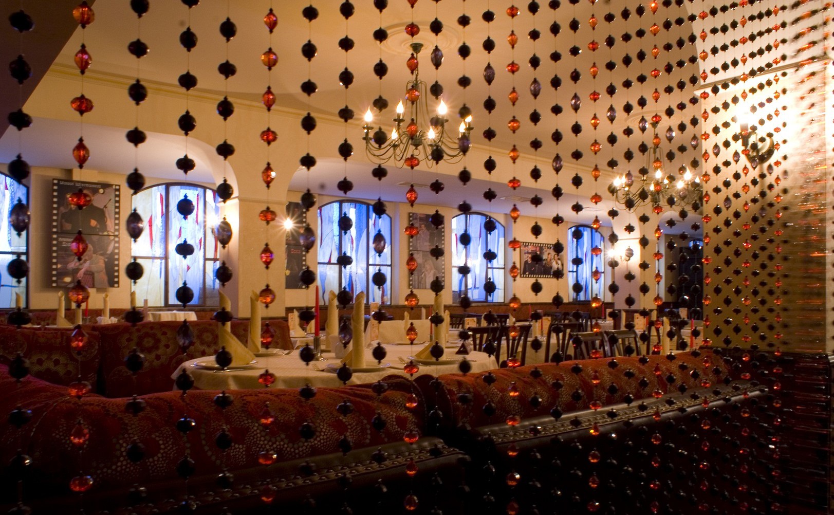 curtains from beads in the restaurant