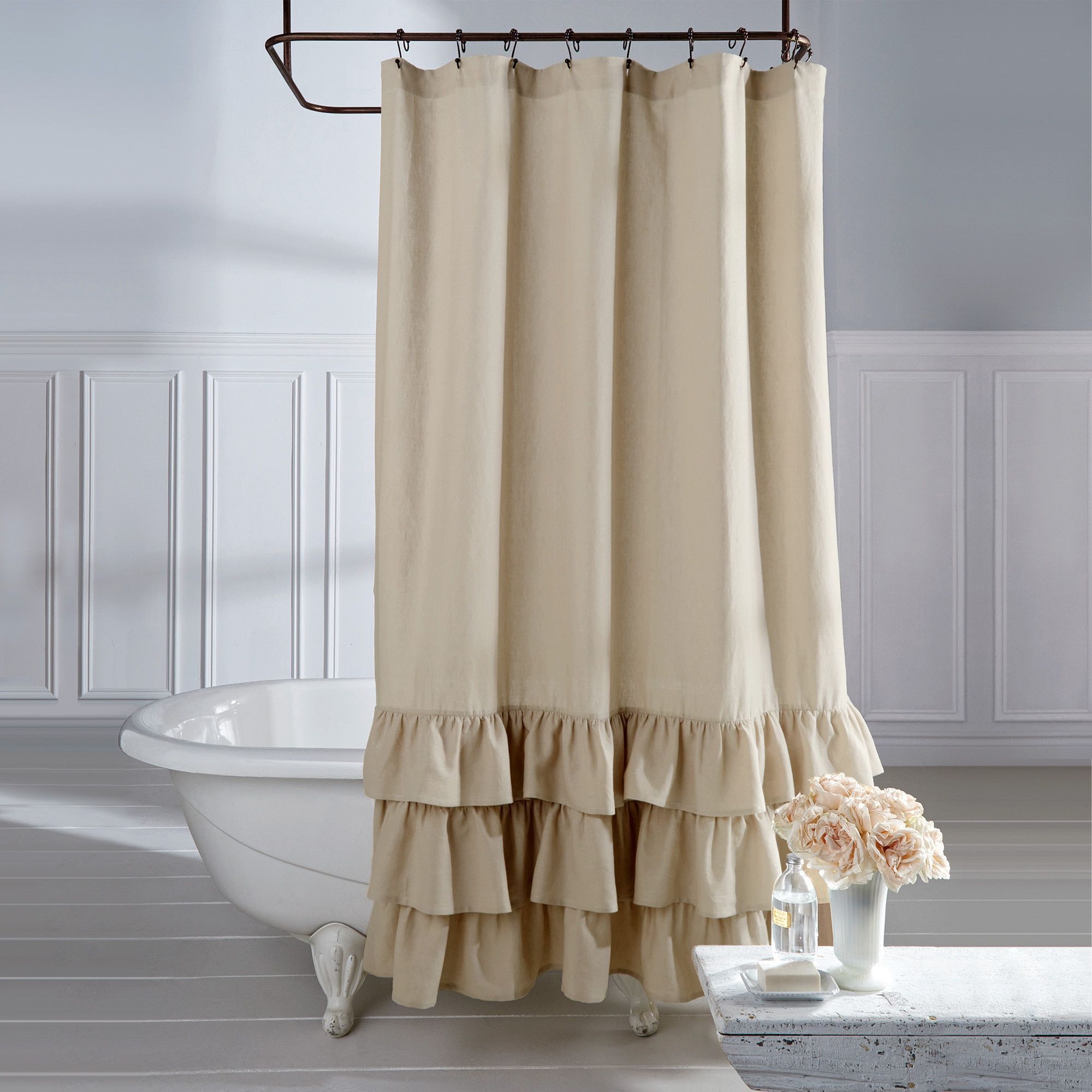 cortina de tela para ideas de diseño de baño