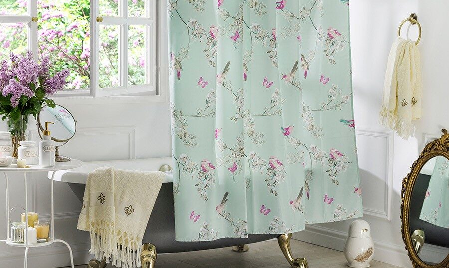 cortina de tela para el diseño de la foto del baño